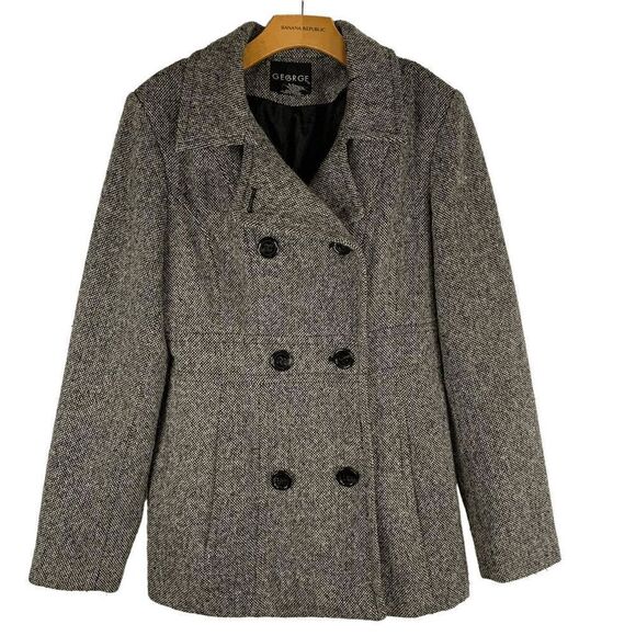 George Women's size Medium Black Cream Recycled wool Blend Pea Coat - Picture 1 of 10